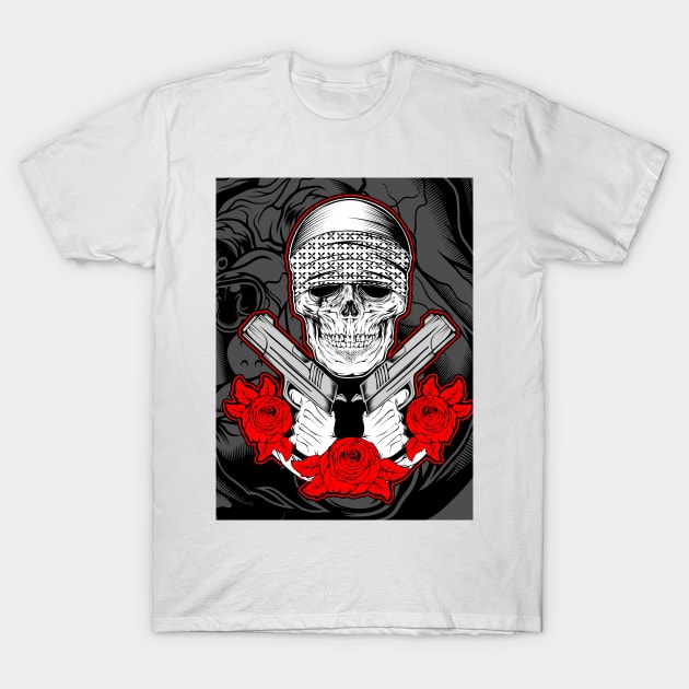 skull with red flowers and arms T-Shirt by Flower Queen